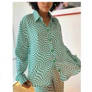 Lisa Says Gah Green and White Checkered Top